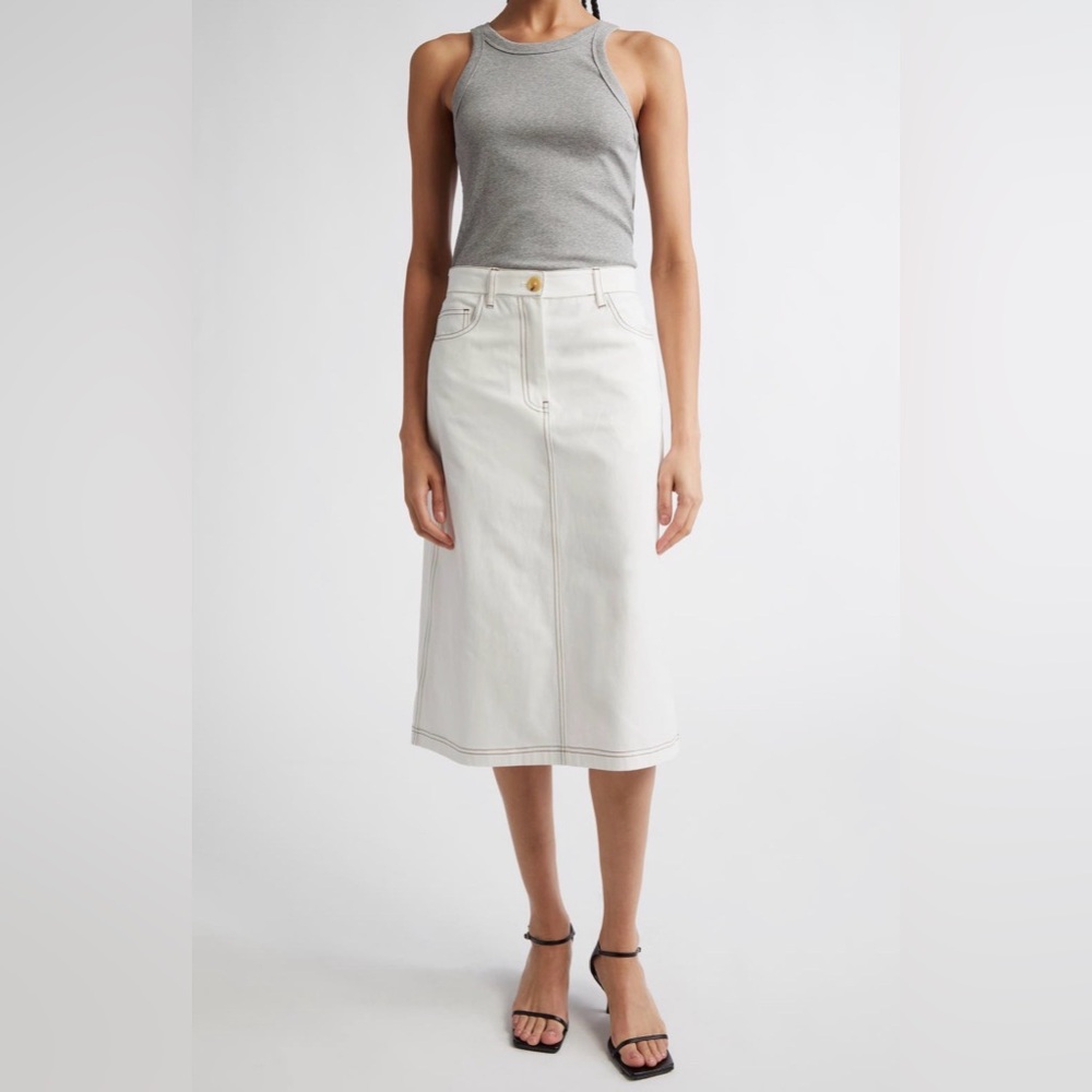 Toteme Tumbled Organic Cotton Twill Midi Skirt, 42, White